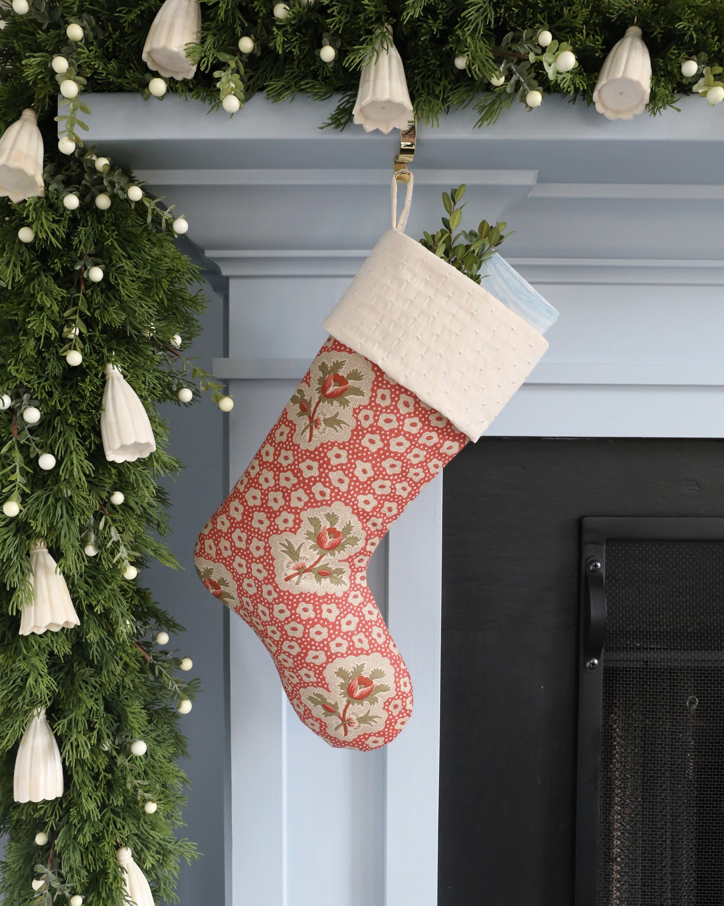 Jane Shelton Rose Medallions Red Stockings by Stuck on Hue